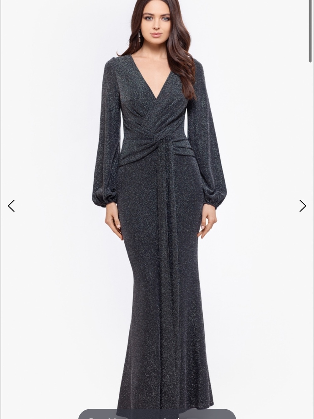 BETSY AND ADAM Elegant Long-Sleeve Black Glitter Wrap Evening Dress